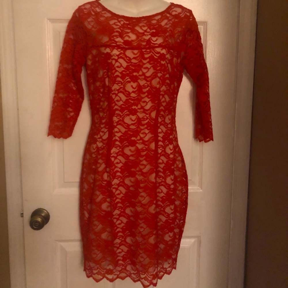 $10 SALE 😍J. LO RED LACE COCKTAIL DRESS SZ 4 EUC